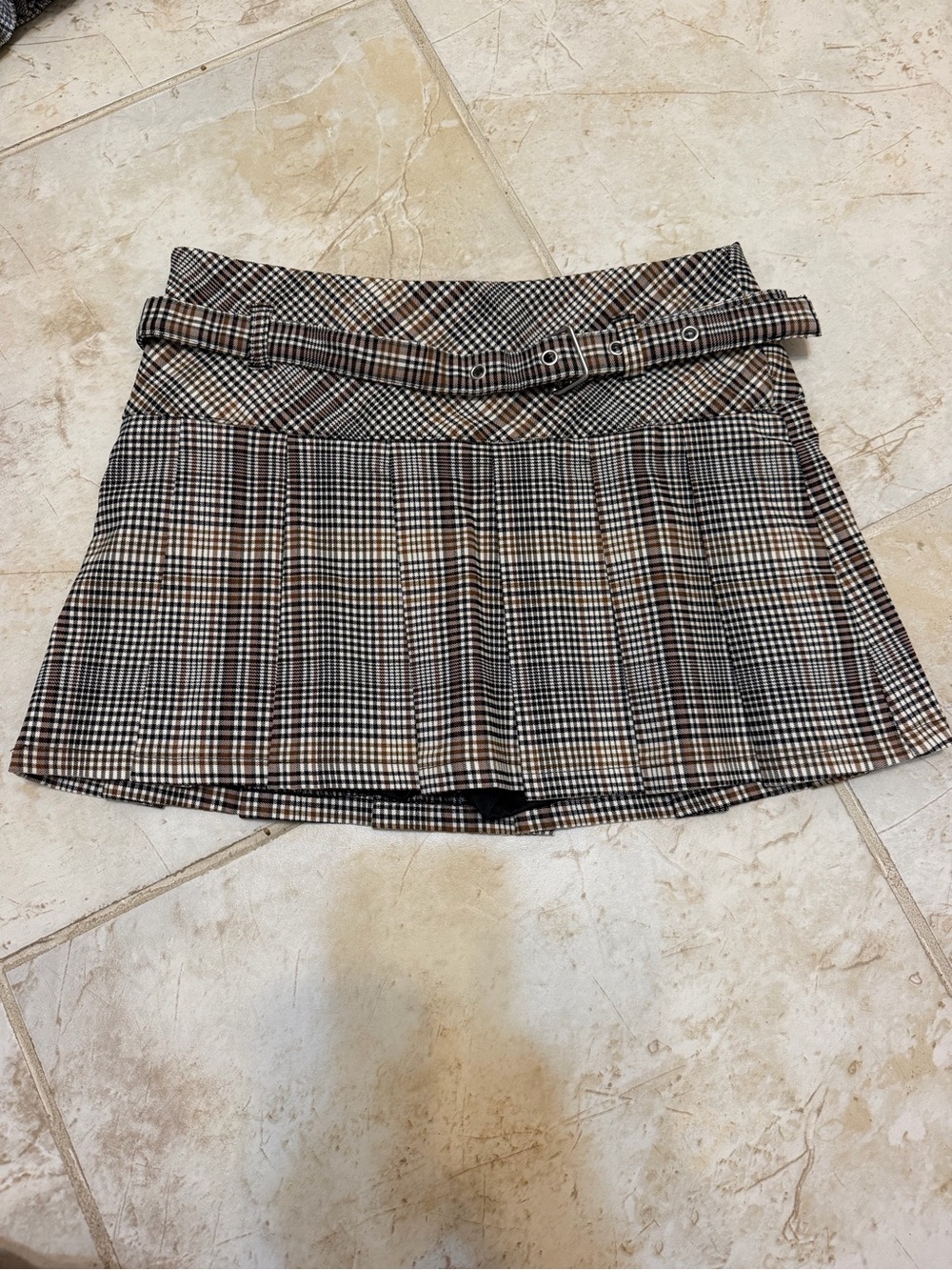 Windsor Plaid Pleated Mini Skirt in Brown and Black